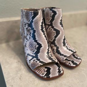 Vince Camuto Open Toe Snakeskin Bootie